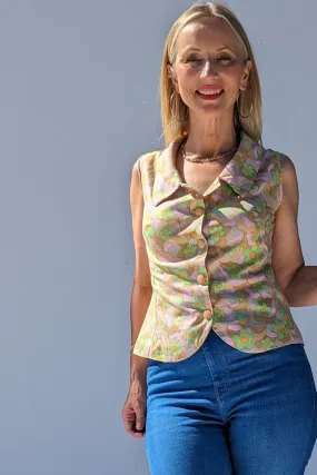 60s Mod Abstract Floral Top