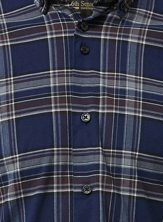 6th Sense BD Gold Long Sleeve Check Shirt O#16 - Navy/Burgundy