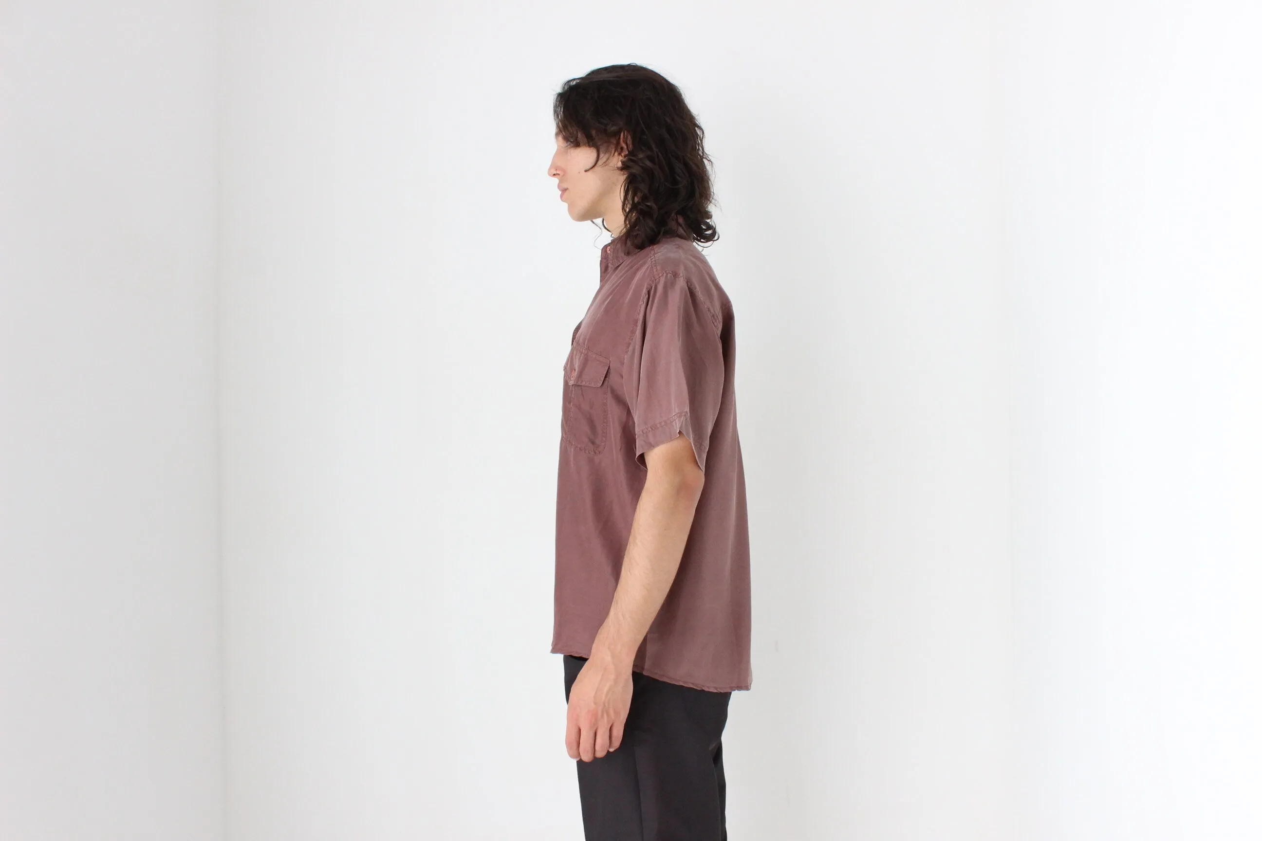 80s MATTE SILK Boxy Double Pocket Shirt in Mauve