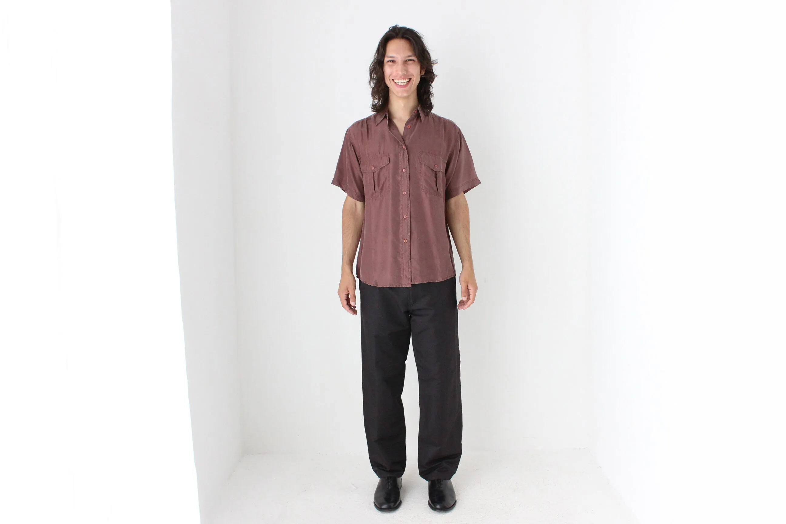 80s MATTE SILK Boxy Double Pocket Shirt in Mauve