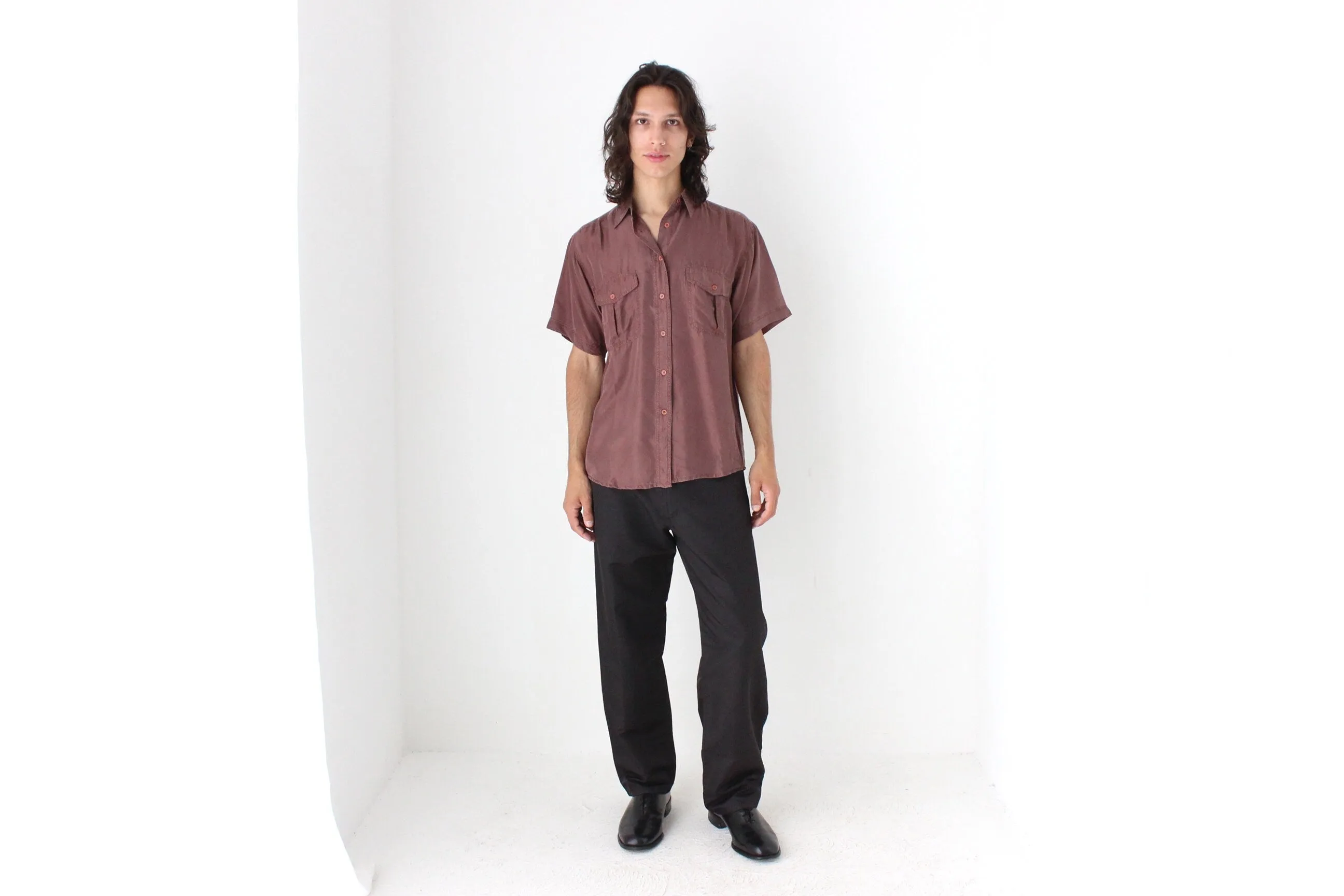80s MATTE SILK Boxy Double Pocket Shirt in Mauve