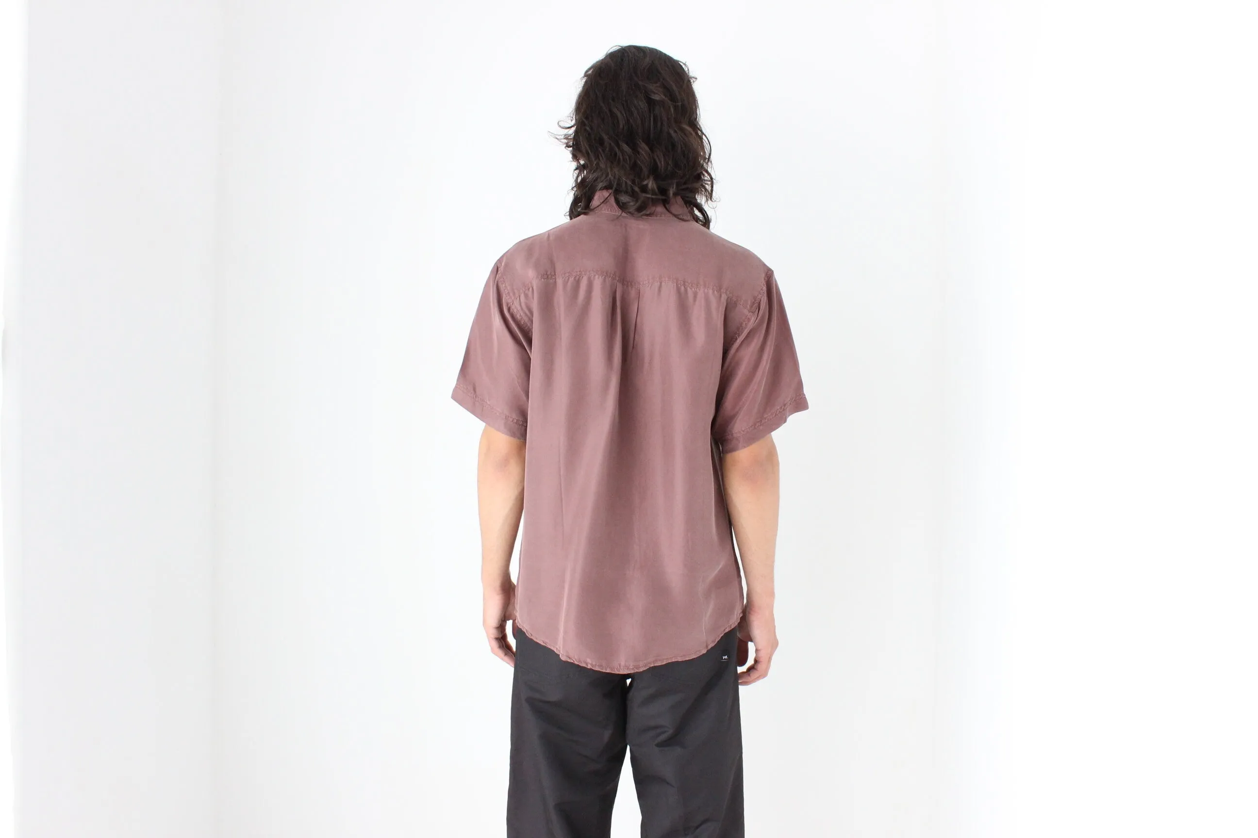 80s MATTE SILK Boxy Double Pocket Shirt in Mauve