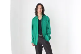 80s PURE SILK Relaxed Long Sleeve Shirt in Emerald