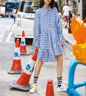 8GIRLS CHECK SHIRT DRESS WITH TIE SLEEVES