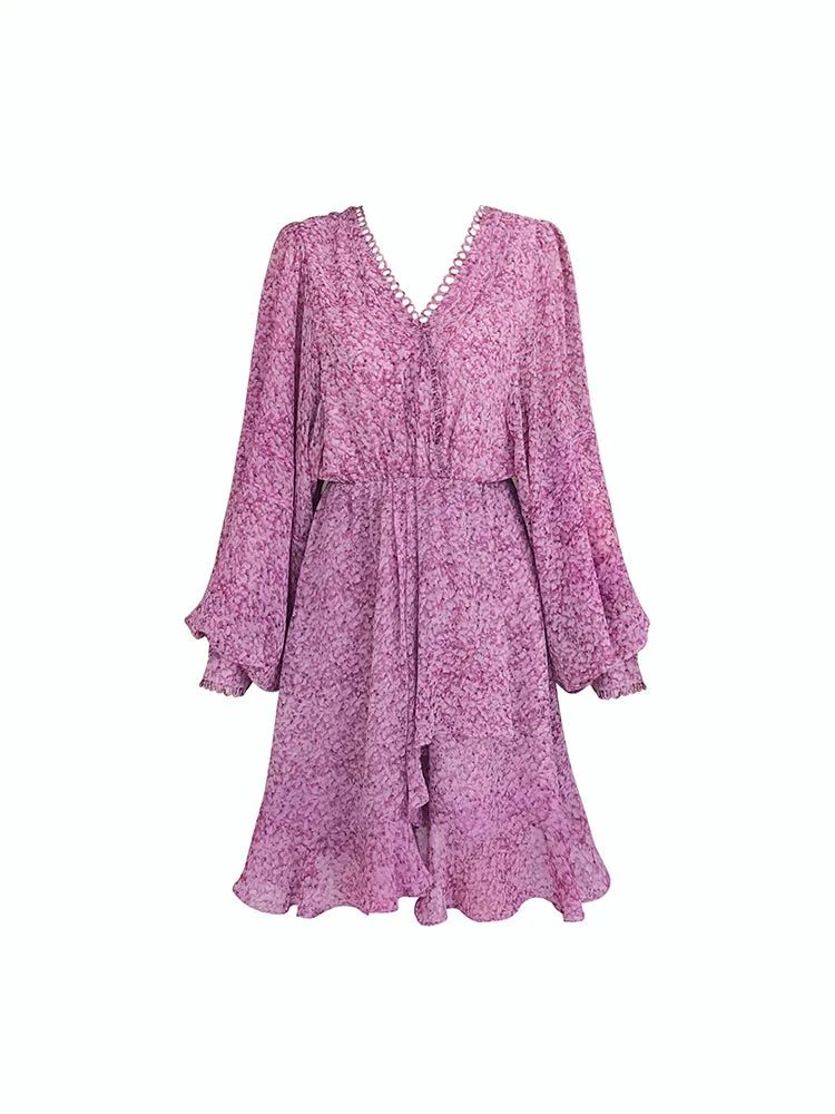 Aconiconi｜French style elegant printed floral chiffon summer dress - Nikol