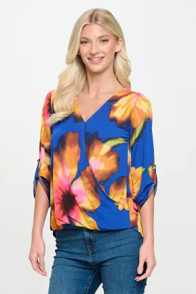 Alexa Knit Surplice Roll Tab Blouse