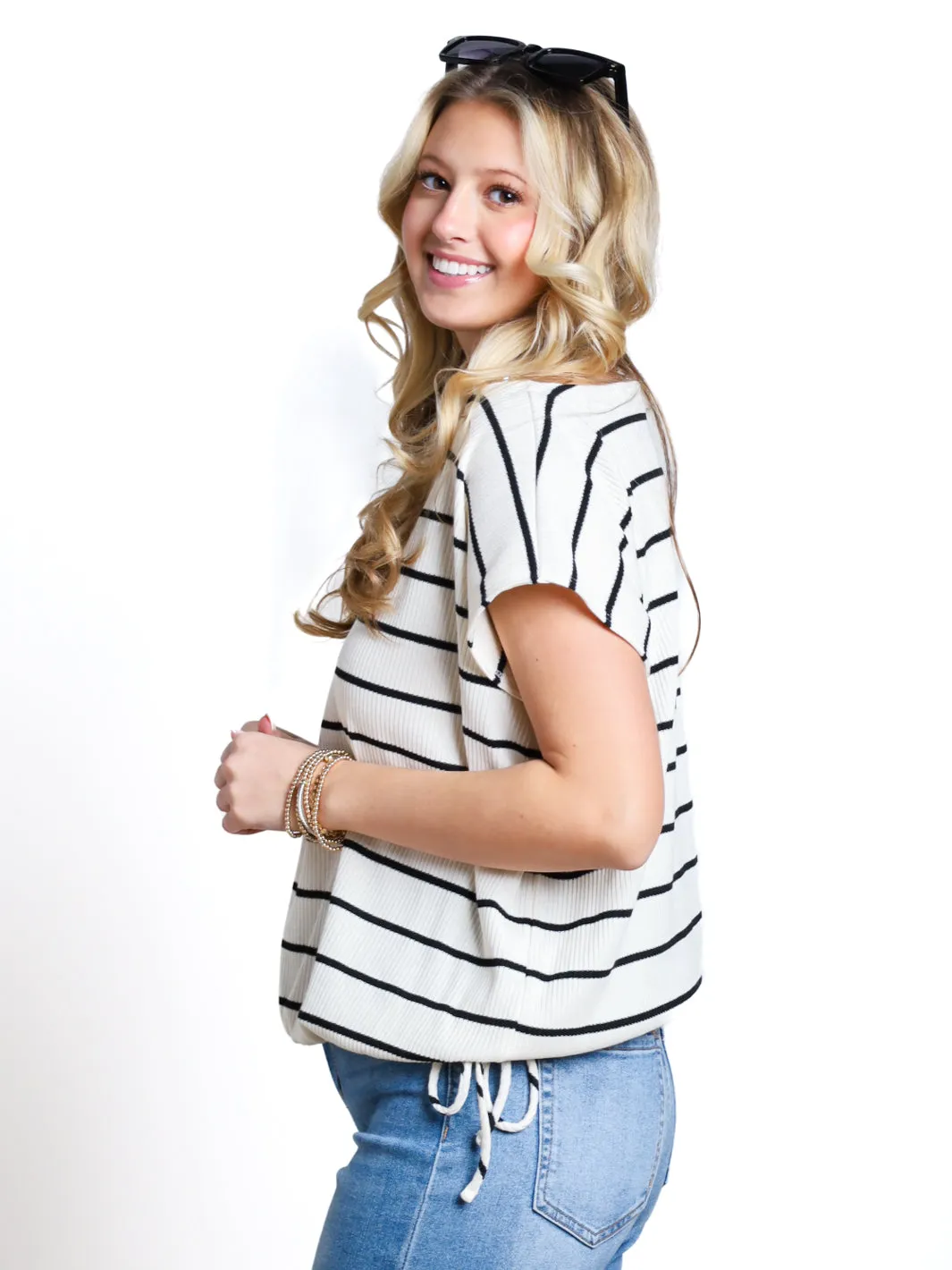 Alone Together Tie Bottom Striped Knit Top