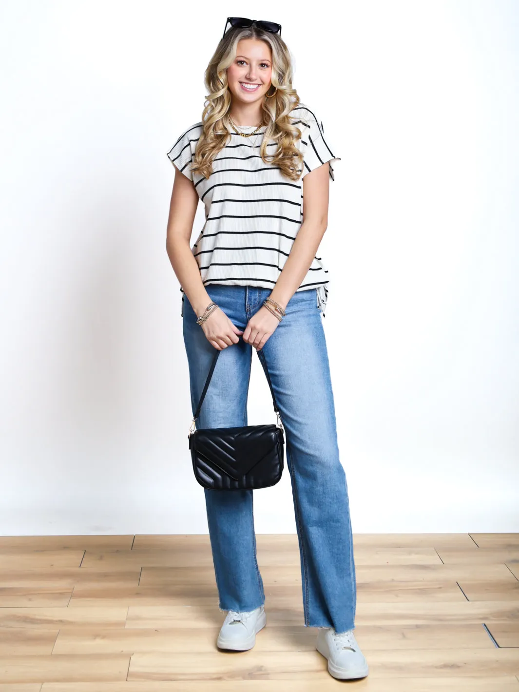 Alone Together Tie Bottom Striped Knit Top