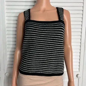 ANN TAYLOR Black Square Neck Ribbed Striped Tank Top Size Large