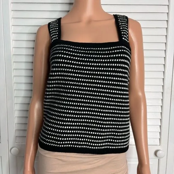ANN TAYLOR Black Square Neck Ribbed Striped Tank Top Size Large