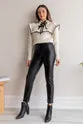 Artificial leather high waist pants -