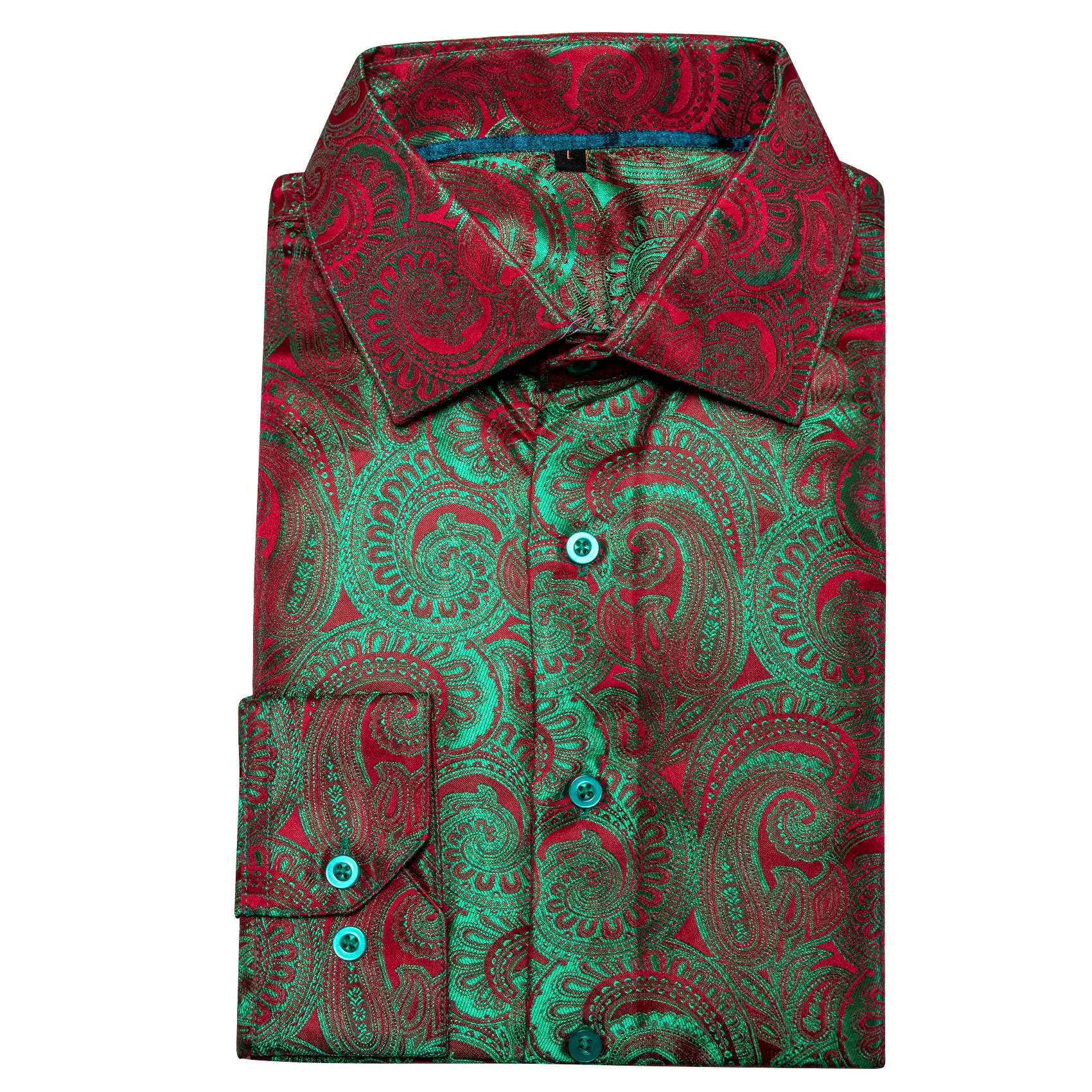Barry Wang Button Down Shirt Green Red Silk Paisley Men's Shirt