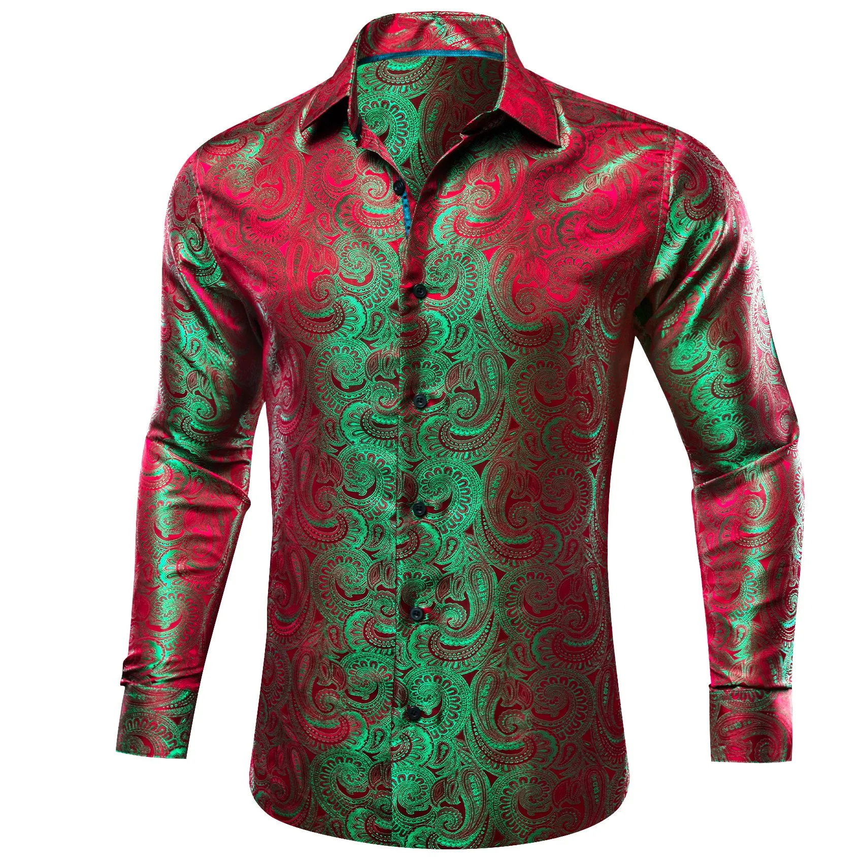 Barry Wang Button Down Shirt Green Red Silk Paisley Men's Shirt