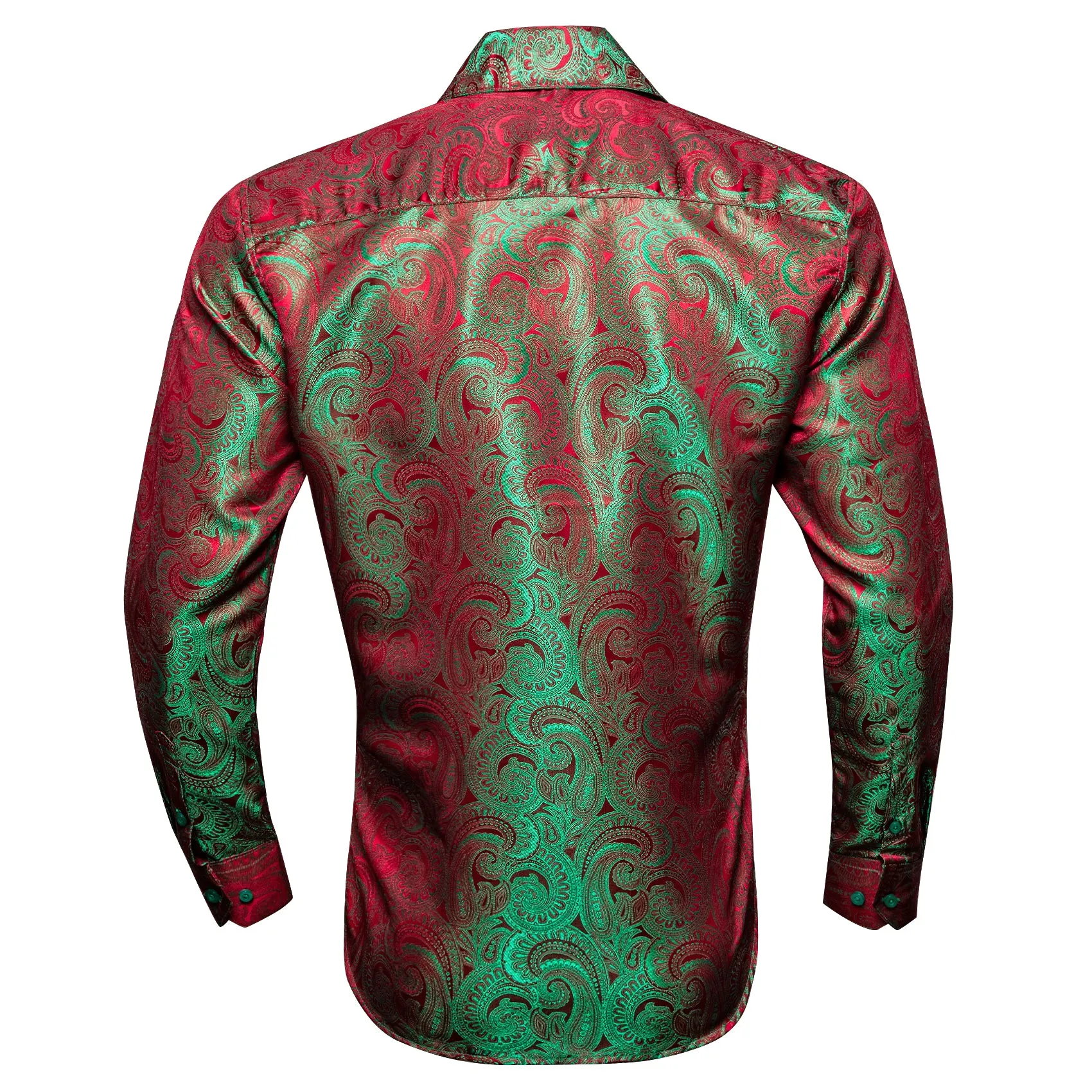 Barry Wang Button Down Shirt Green Red Silk Paisley Men's Shirt