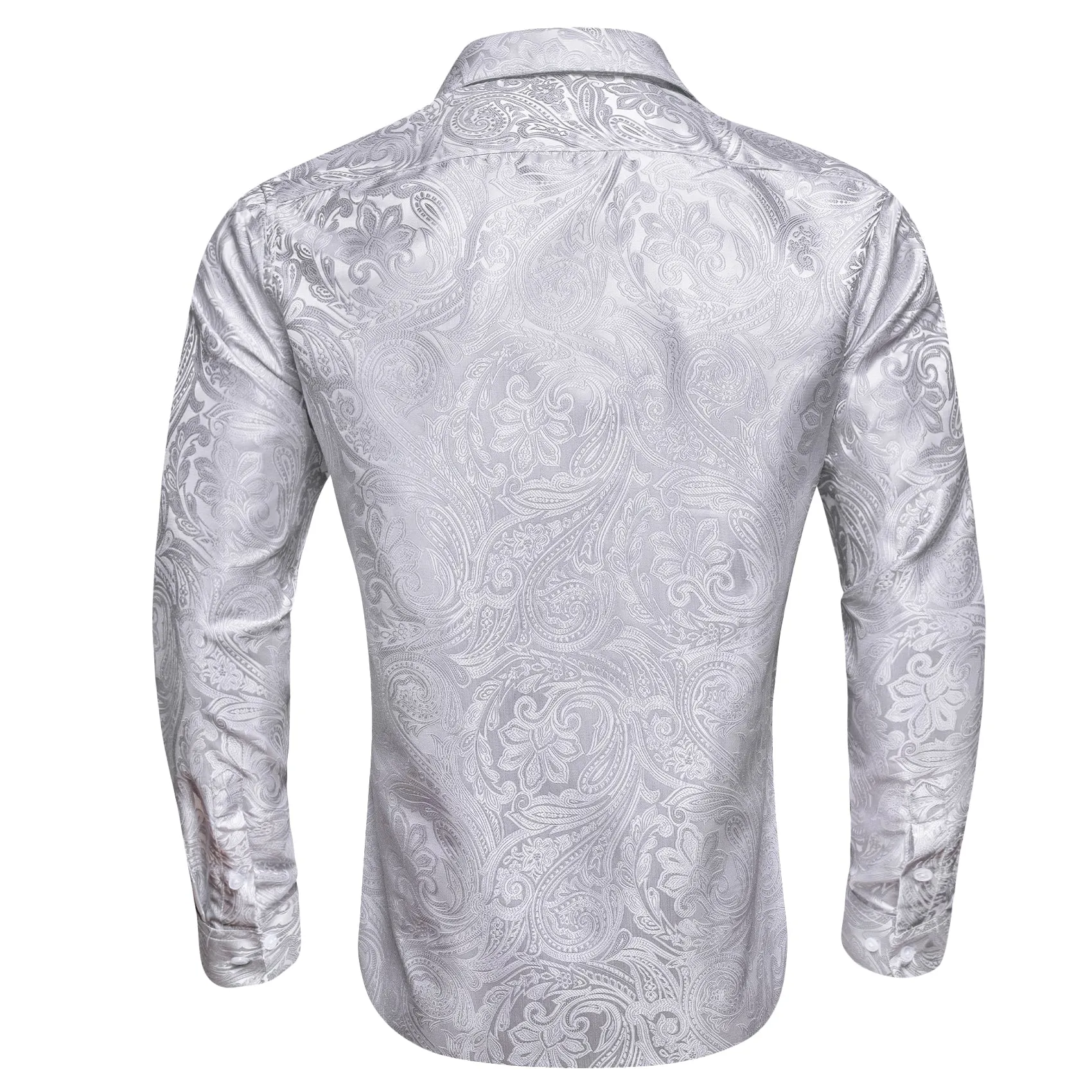 Barry Wang Button Down Shirt Grey Silver Paisley Men's Silk Shirt
