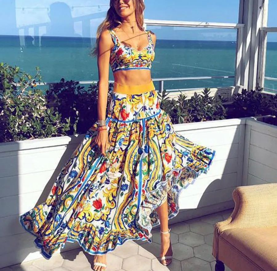 Beach Strap Printed Dress Set