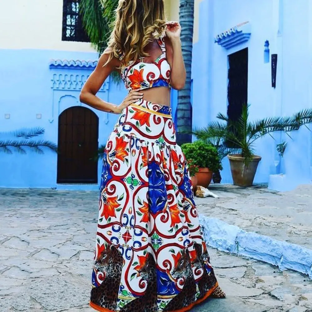 Beach Strap Printed Dress Set