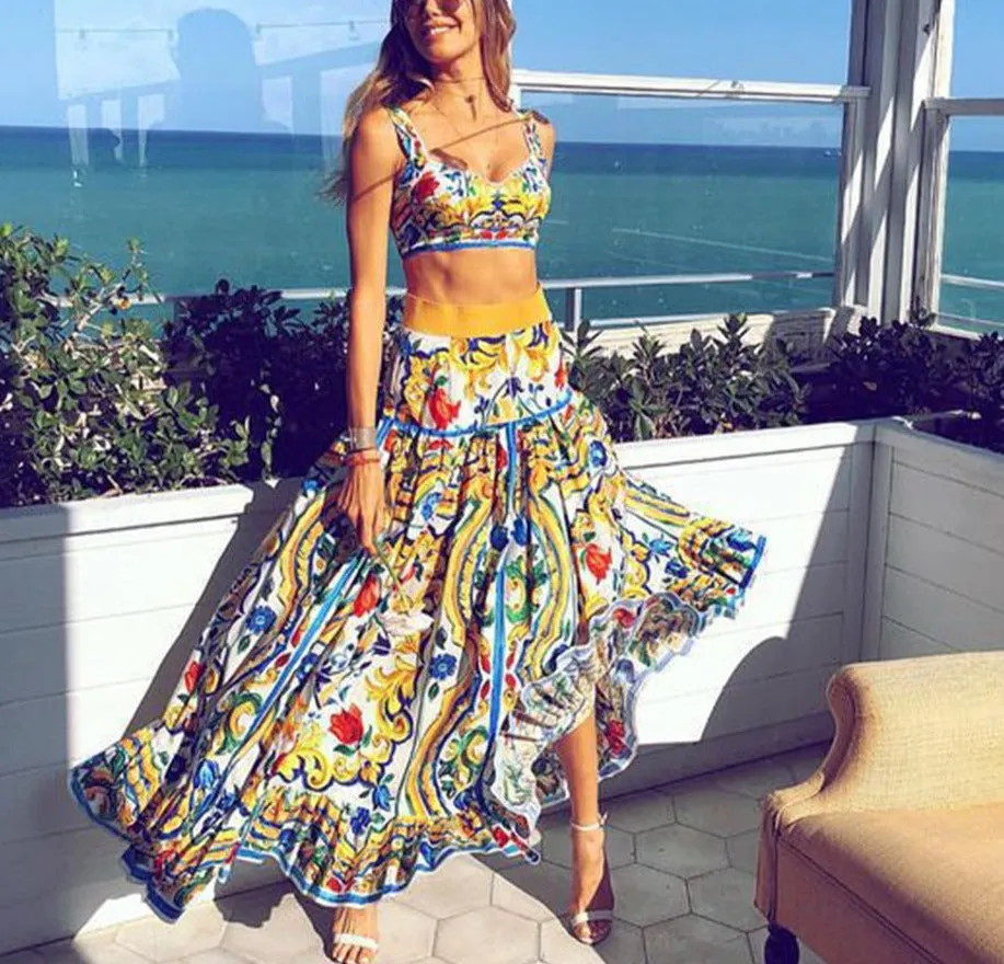Beach Strap Printed Dress Set
