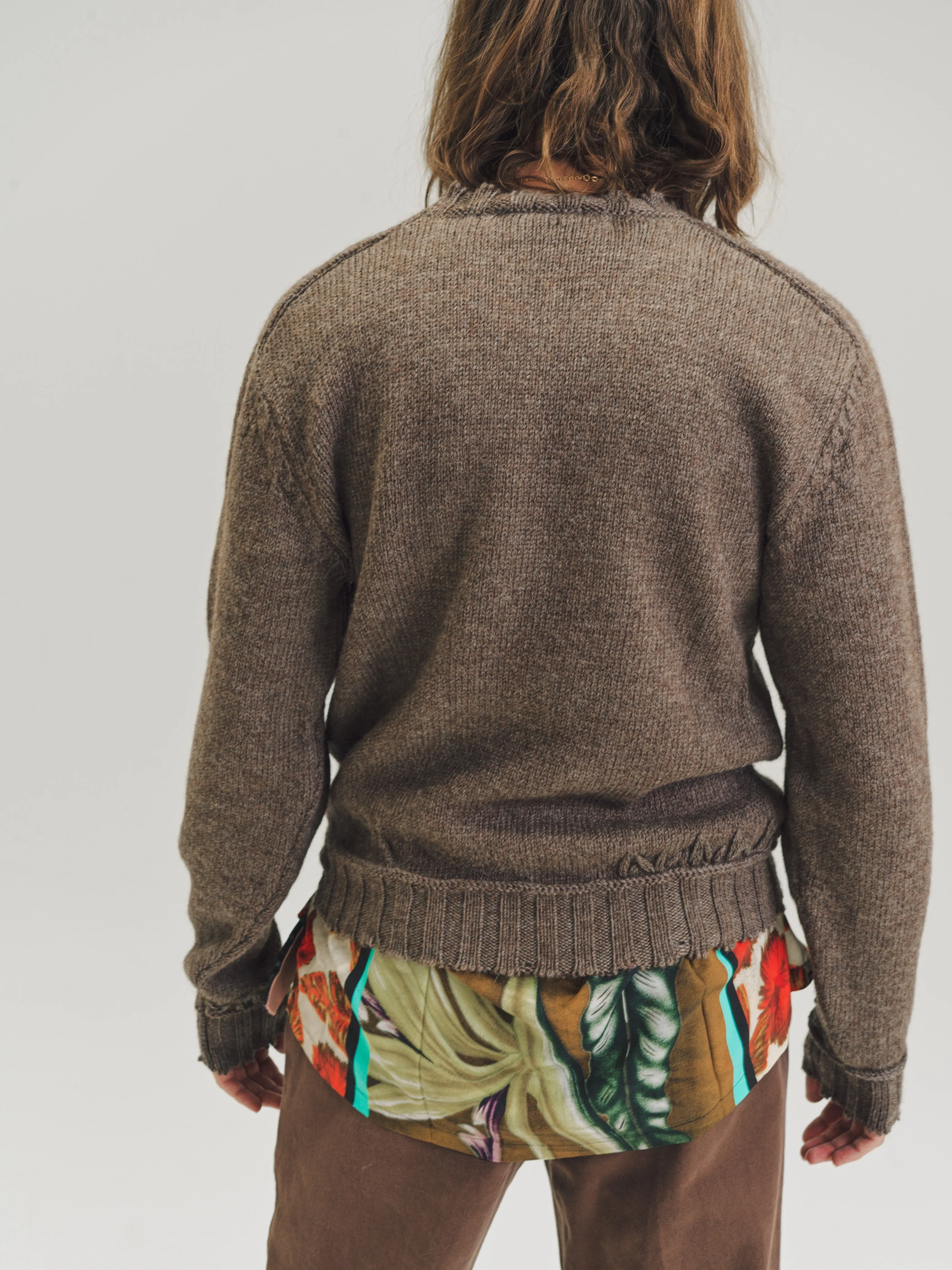 Bear Brown Viking Alpaca Wool Flower Knit Sweater
