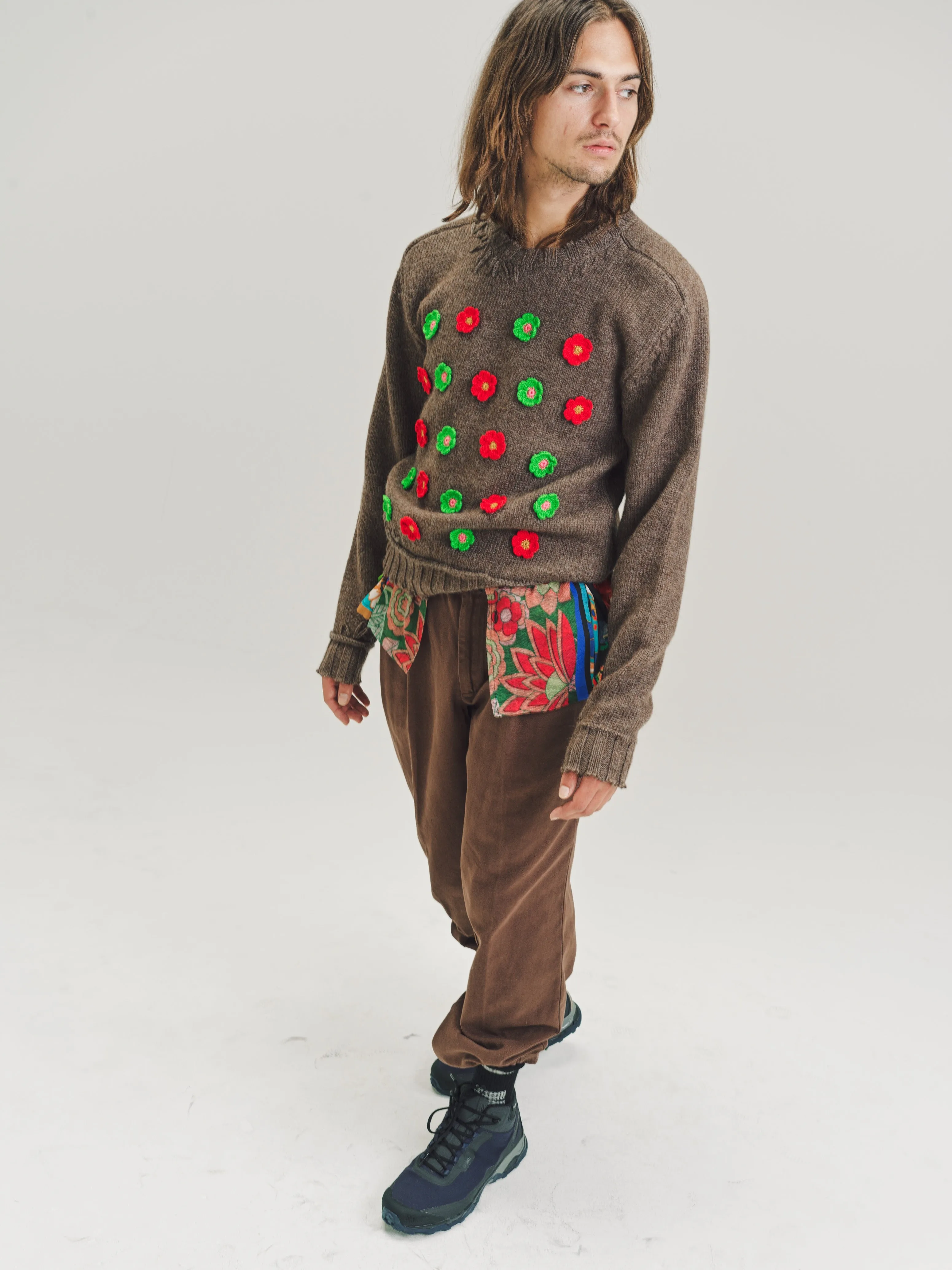 Bear Brown Viking Alpaca Wool Flower Knit Sweater