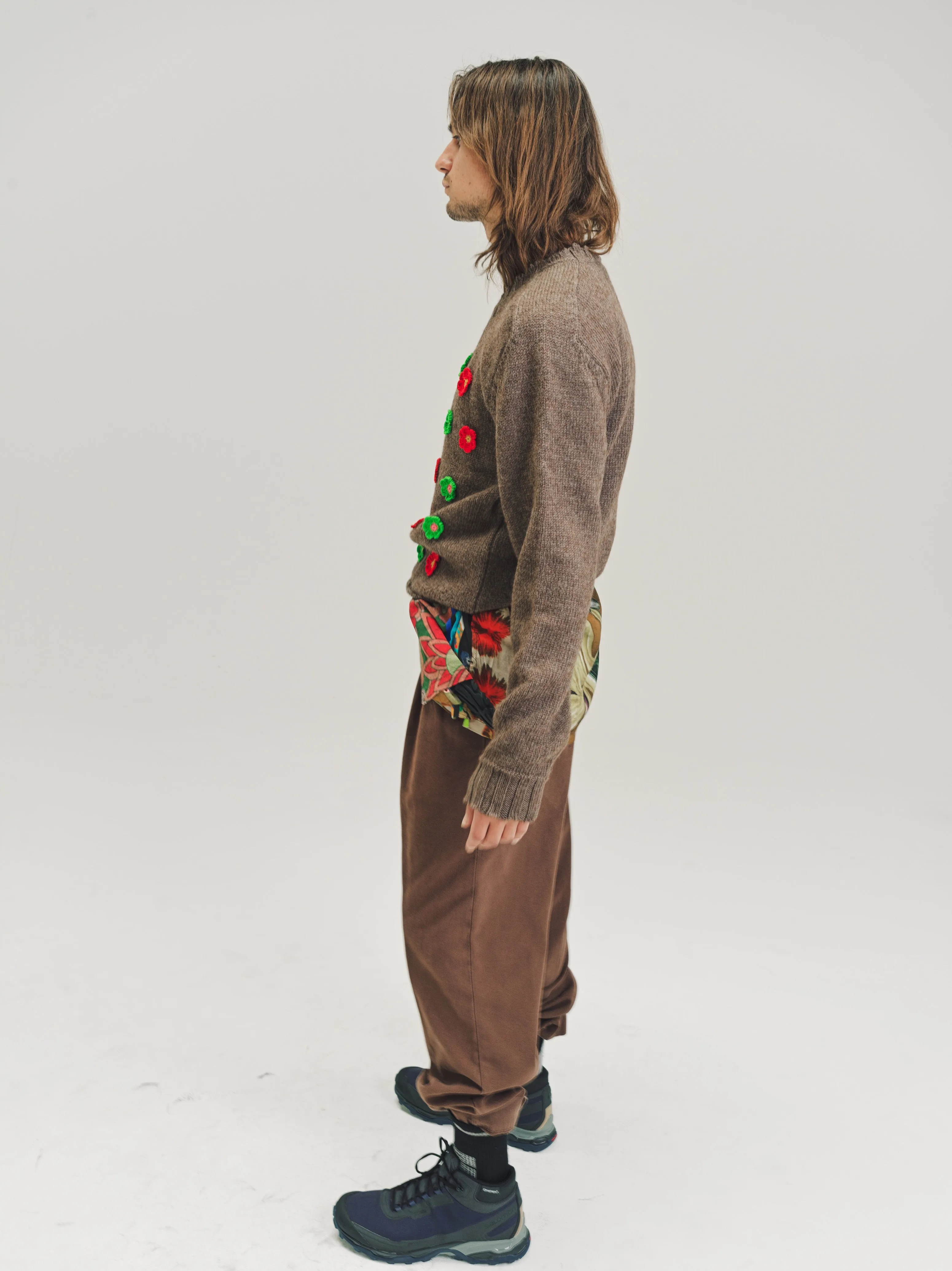 Bear Brown Viking Alpaca Wool Flower Knit Sweater