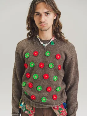 Bear Brown Viking Alpaca Wool Flower Knit Sweater