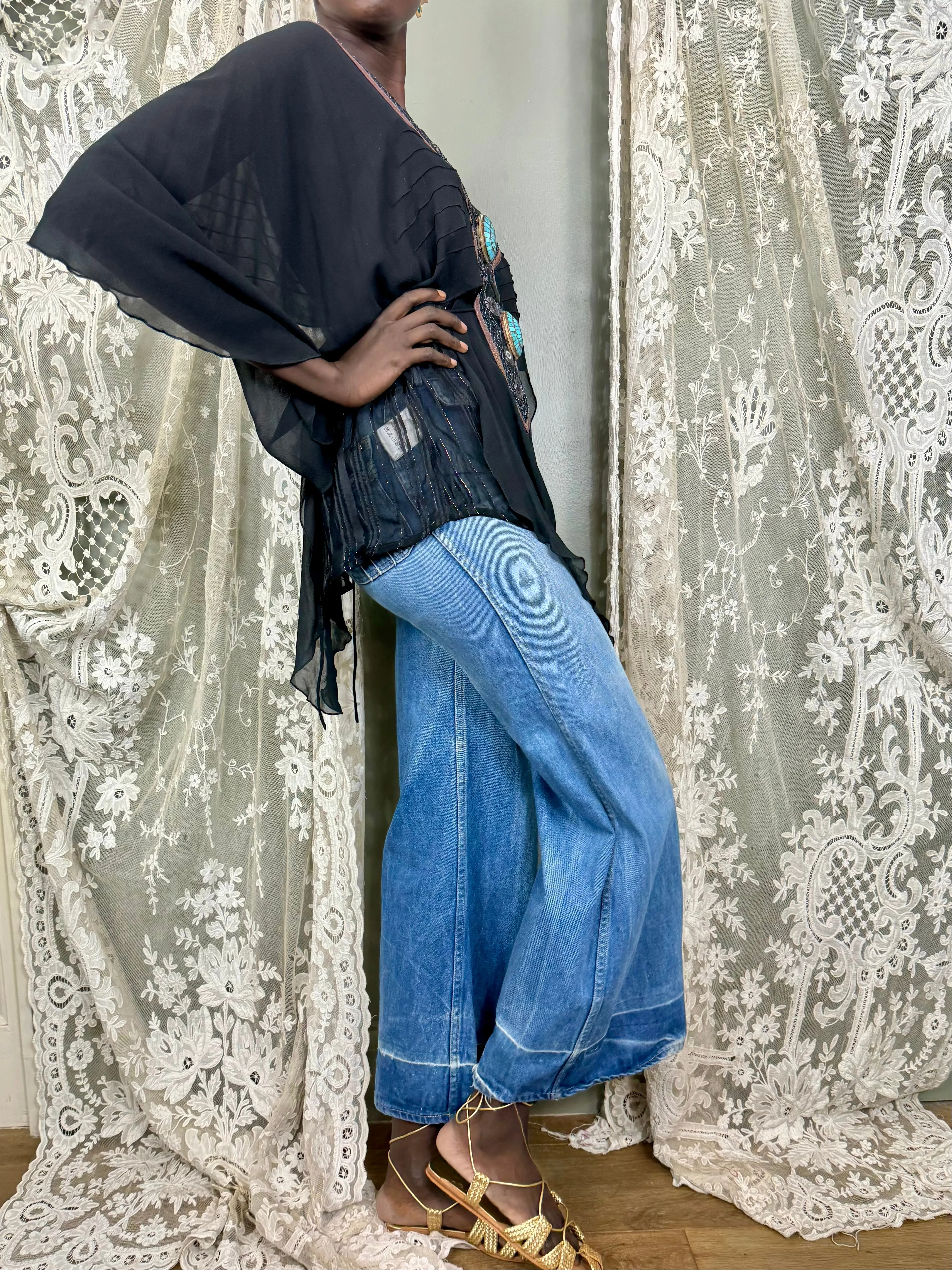 Bella, 70s silk and American Indian jewelled blouse