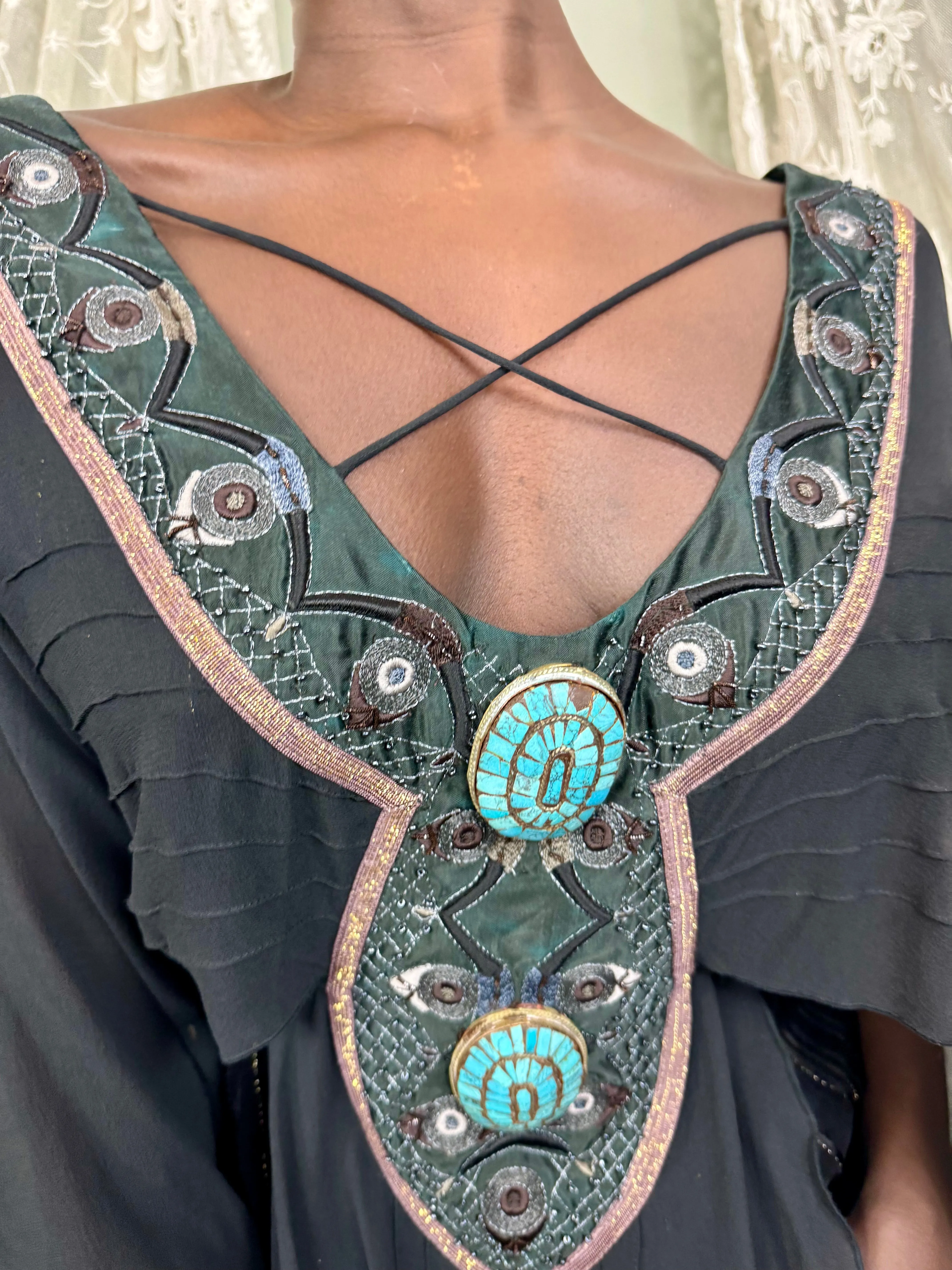 Bella, 70s silk and American Indian jewelled blouse