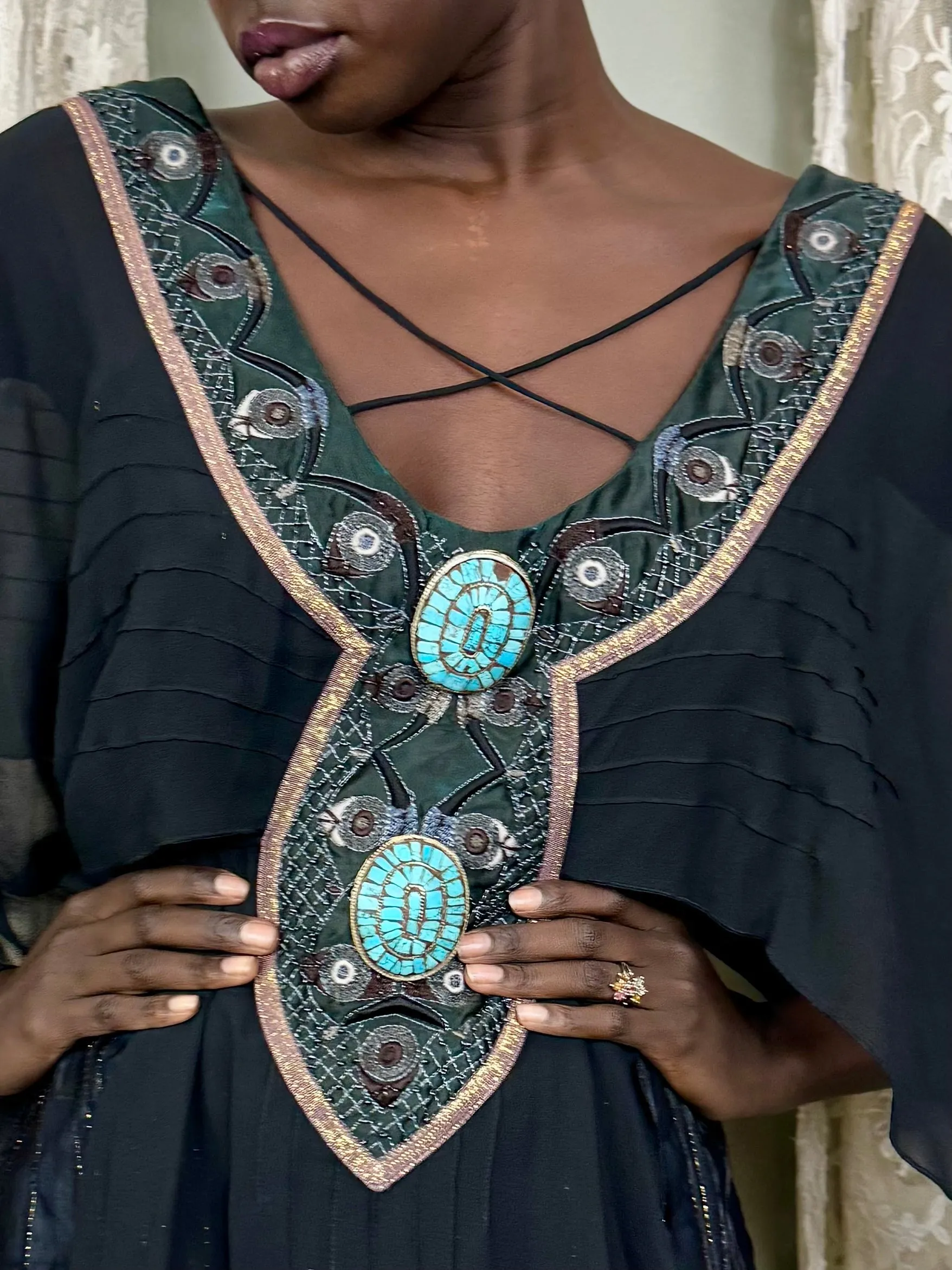 Bella, 70s silk and American Indian jewelled blouse