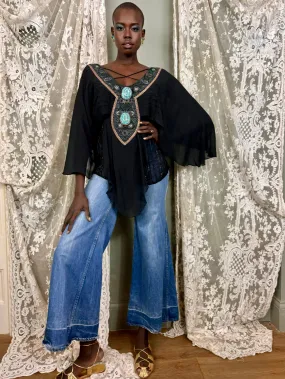 Bella, 70s silk and American Indian jewelled blouse