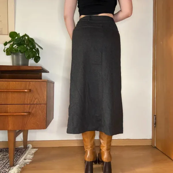 Benetton Maxi Skirt - 28W UK 8 Grey Virgin Wool