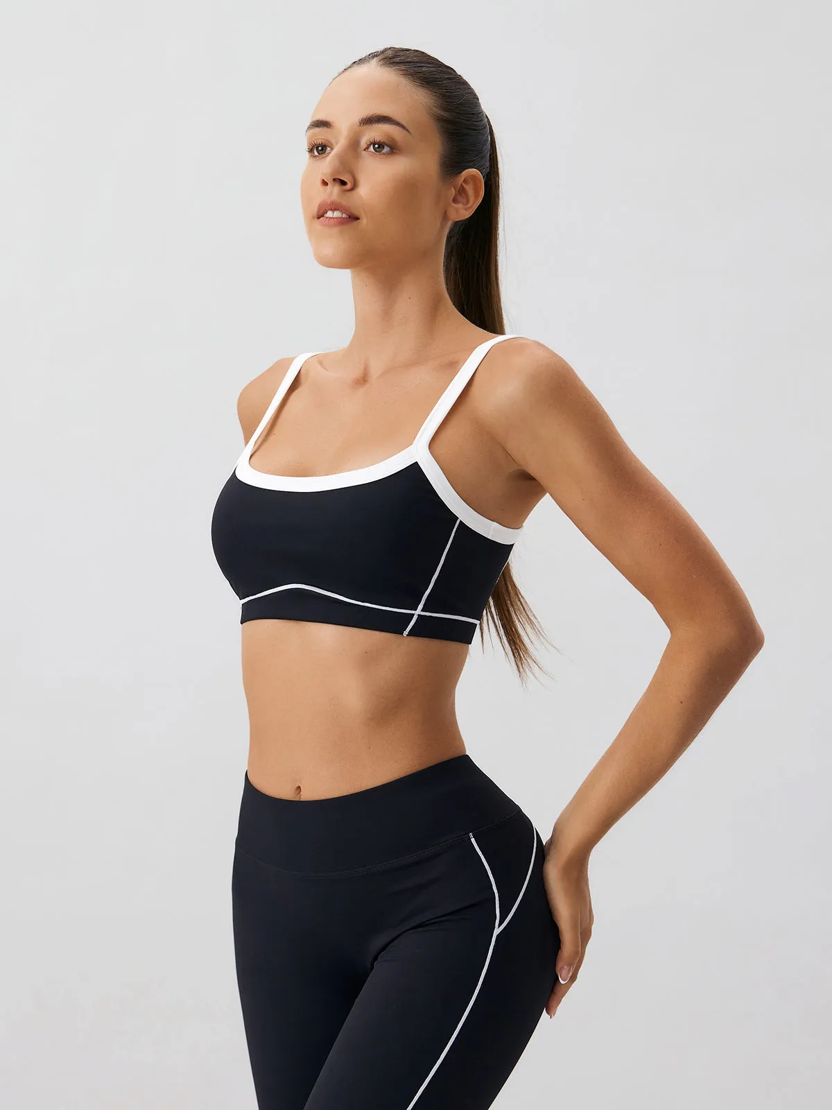 Black Contrast Strap Sports Bra -  Light Support