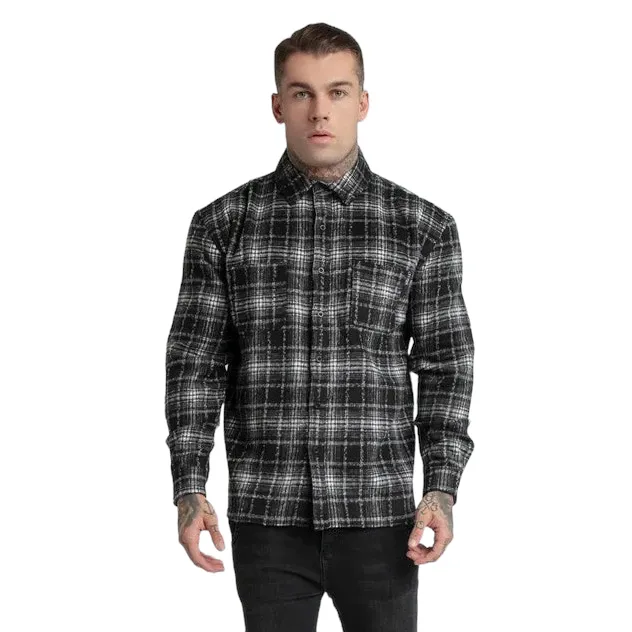Black Distressed Check Shirt