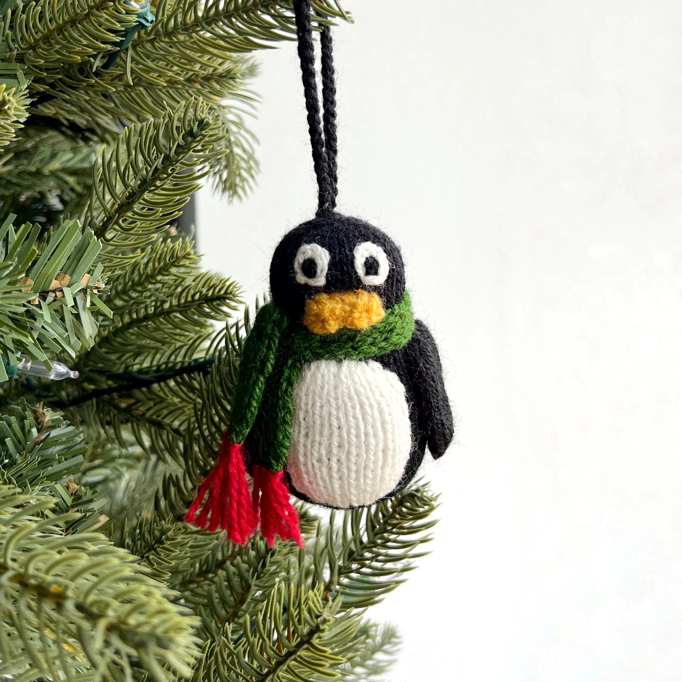 Black Penguin Ornament, Knit Wool