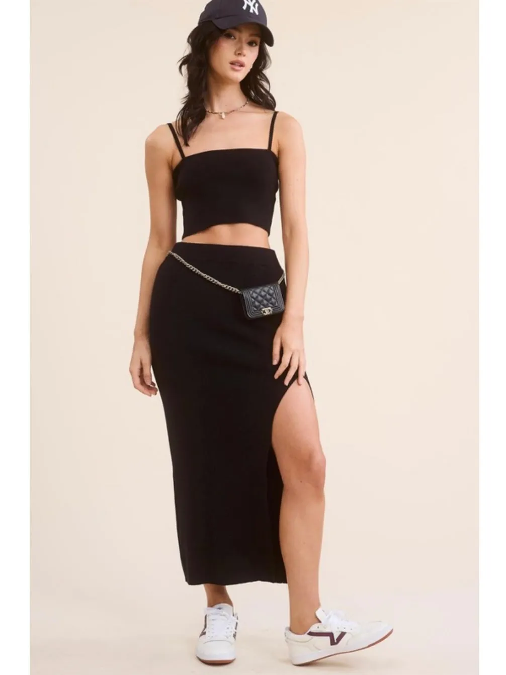 Black Ribbed Spaghetti Strap Top