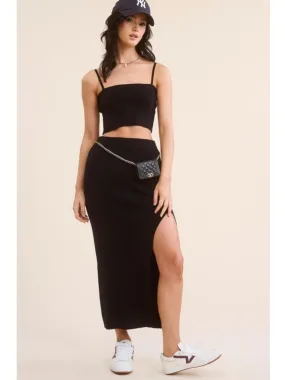 Black Ribbed Spaghetti Strap Top