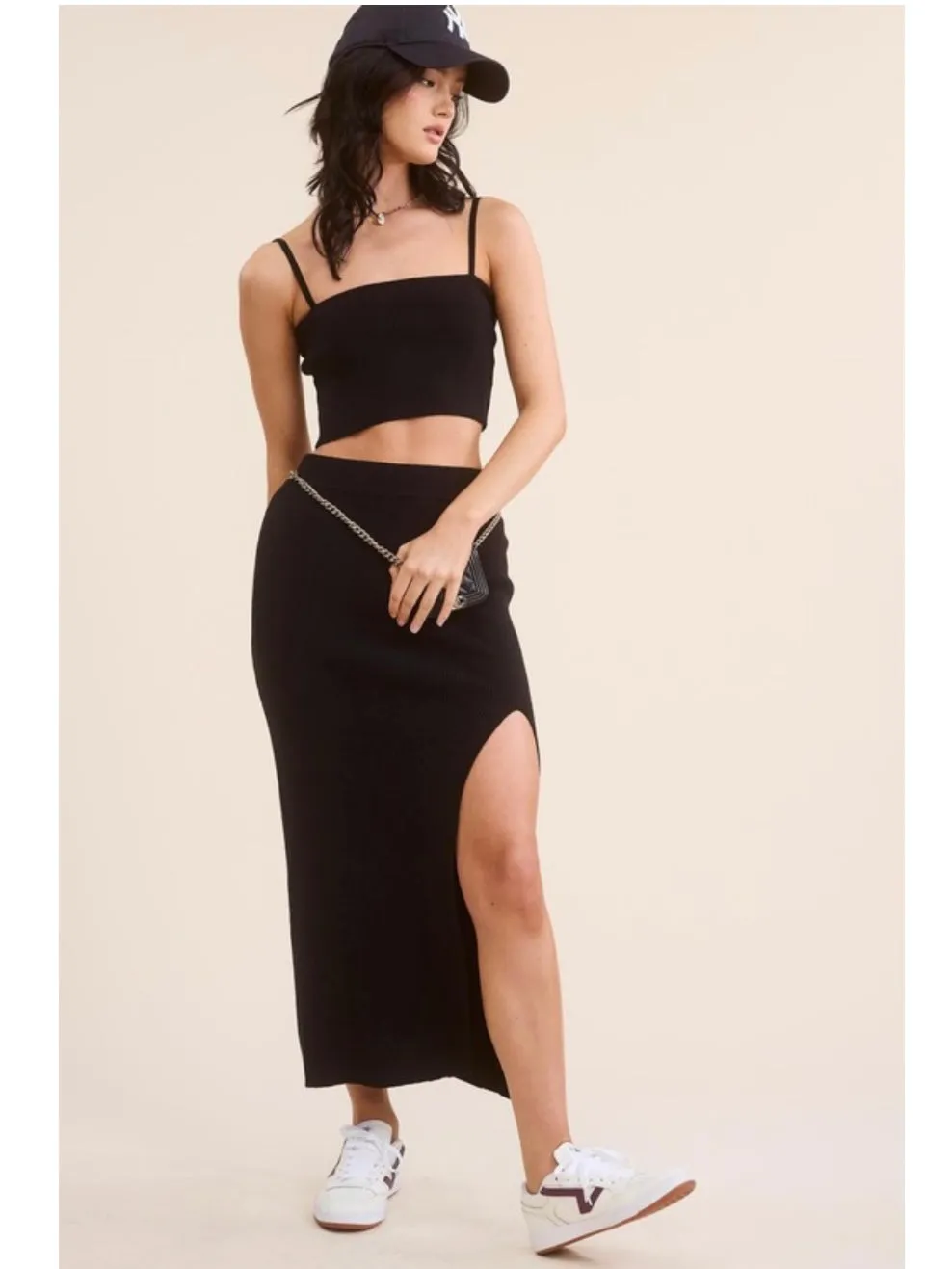 Black Ribbed Spaghetti Strap Top