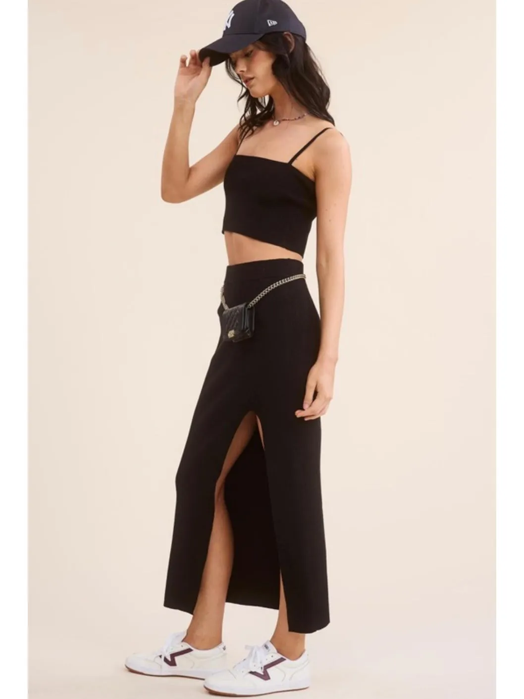 Black Ribbed Spaghetti Strap Top