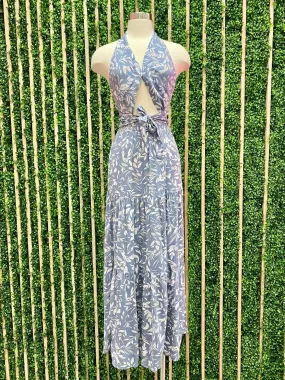 Blue Leaves Tiered Maxi Skirt