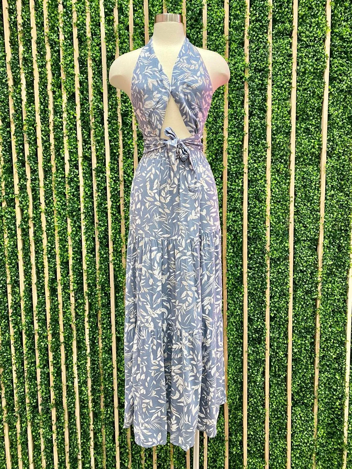 Blue Leaves Tiered Maxi Skirt