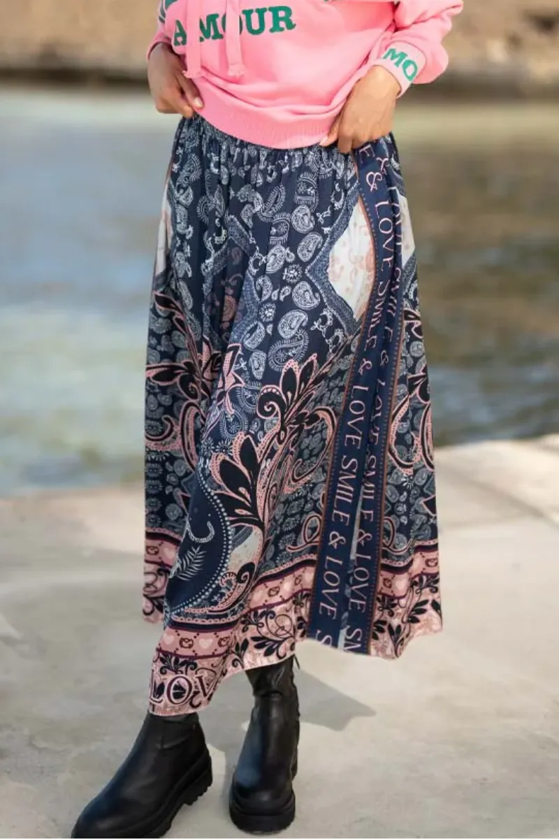 Blue Ornaments Maxi Skirt By Miss Goodlife