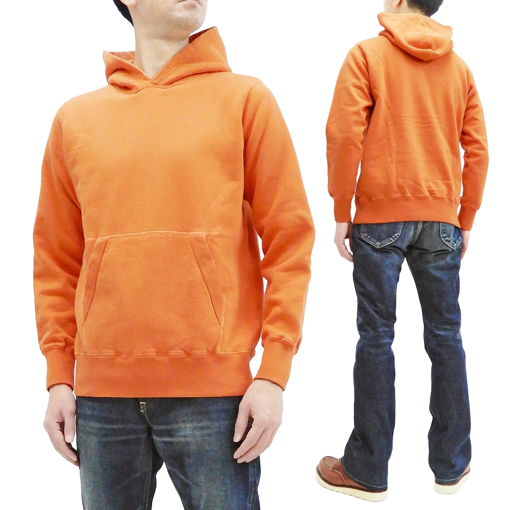 Buzz Rickson Plain Pullover Hoodie Men's Loop-wheeled Vintage Style Hooded Sweatshirt BR68914 159-Faded-Orange