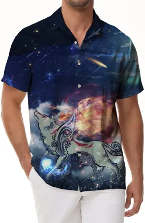 Cartoon Nine-tailed Fox Men's Shirt Short Sleeve Breathable Top Casual Regular Style