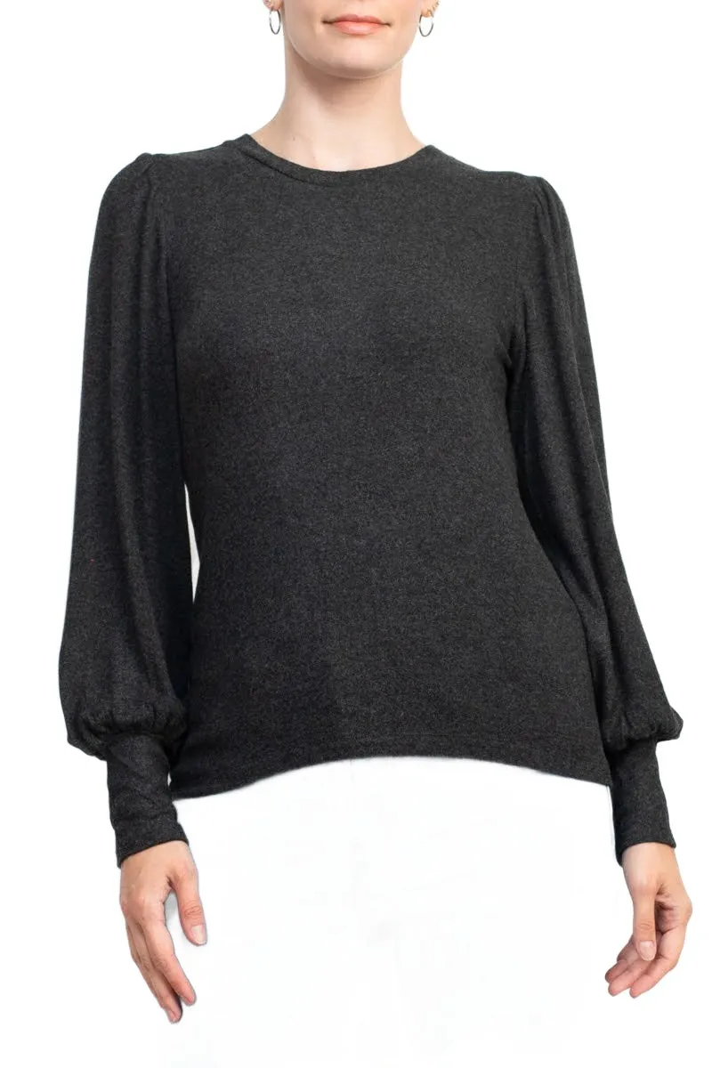 Catherine Malandrino Crew Neck Long Sleeve Elastic Cuff’s Solid Knit Top