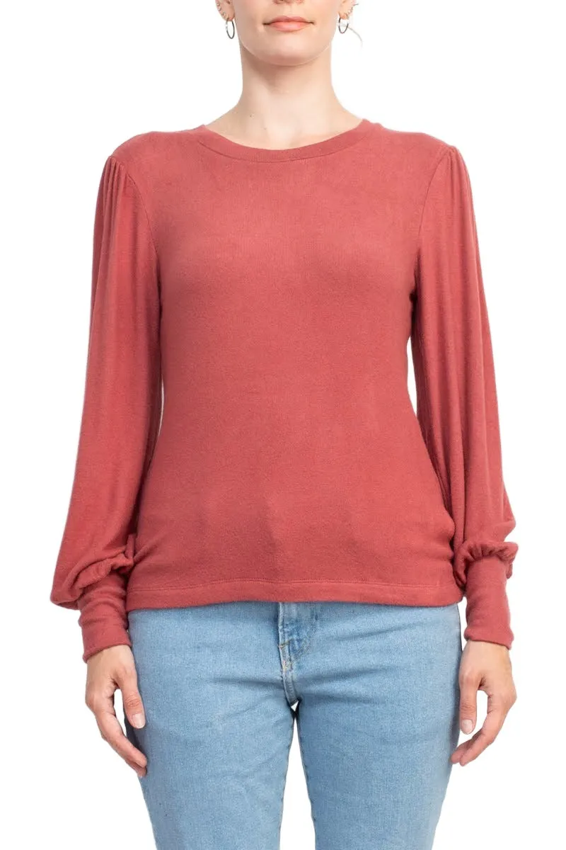 Catherine Malandrino Crew Neck Long Sleeve Elastic Cuff’s Solid Knit Top