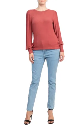 Catherine Malandrino Crew Neck Long Sleeve Elastic Cuff’s Solid Knit Top