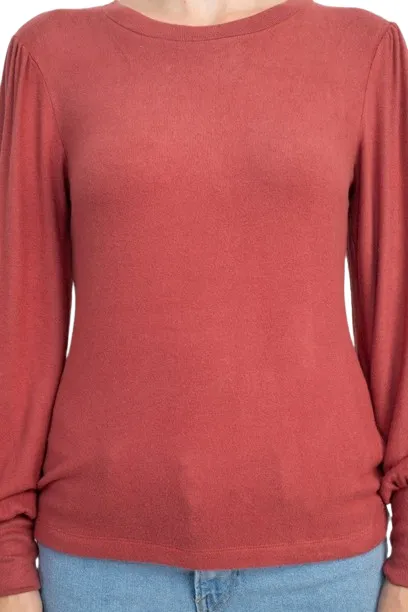 Catherine Malandrino Crew Neck Long Sleeve Elastic Cuff’s Solid Knit Top