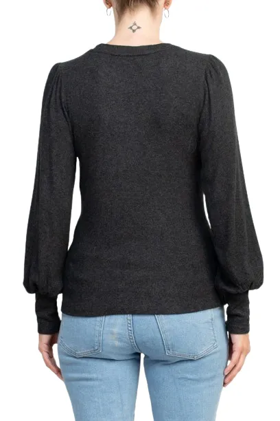 Catherine Malandrino Crew Neck Long Sleeve Elastic Cuff’s Solid Knit Top