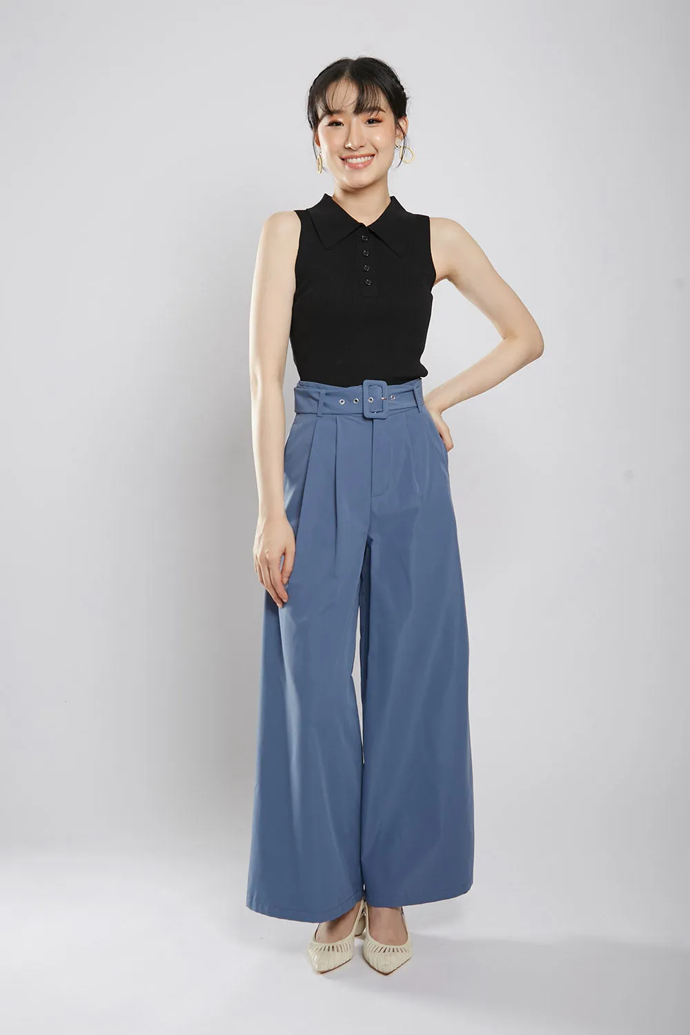 Channa Polo Collar Knit Top in Black