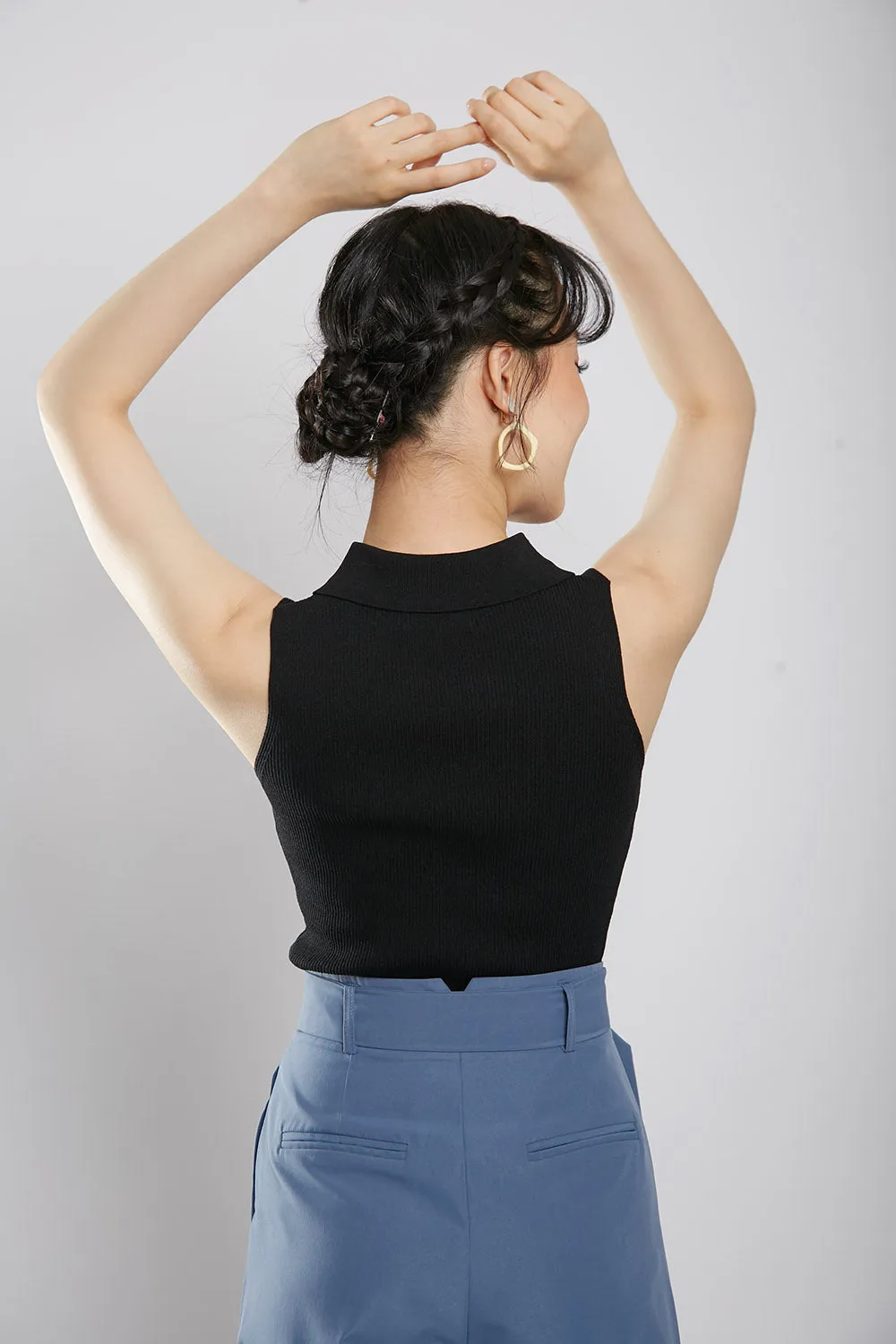 Channa Polo Collar Knit Top in Black
